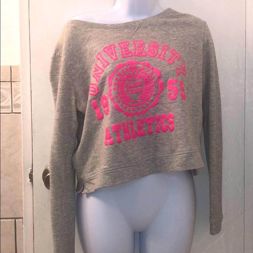 Cropped Gray Sweater with Hot Pink Lettering!